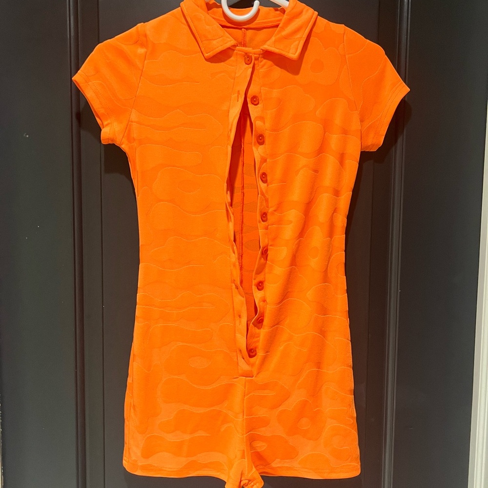 Vibrant Groovy Orange Button-Up Women's Top